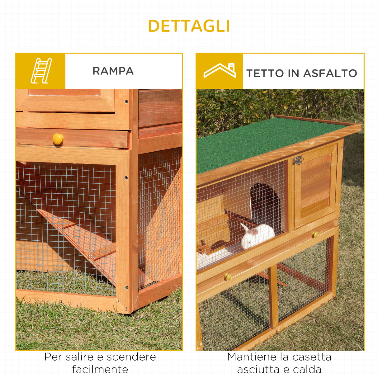 easycomfort easycomfort gabbia per conigli conigliera da esterno in legno di abete 90x45x80cm