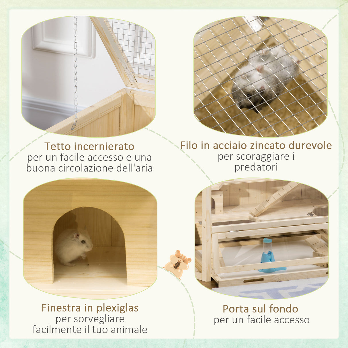 easycomfort casetta per criceti in legno a 3 livelli casa per criceti e piccoli roditori con tetto apribile e parete trasparente 115x60x55cm