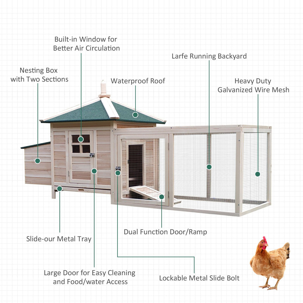 easycomfort easycomfort pollaio in legno per galline prefabbricato da giardino 196x76x97cm