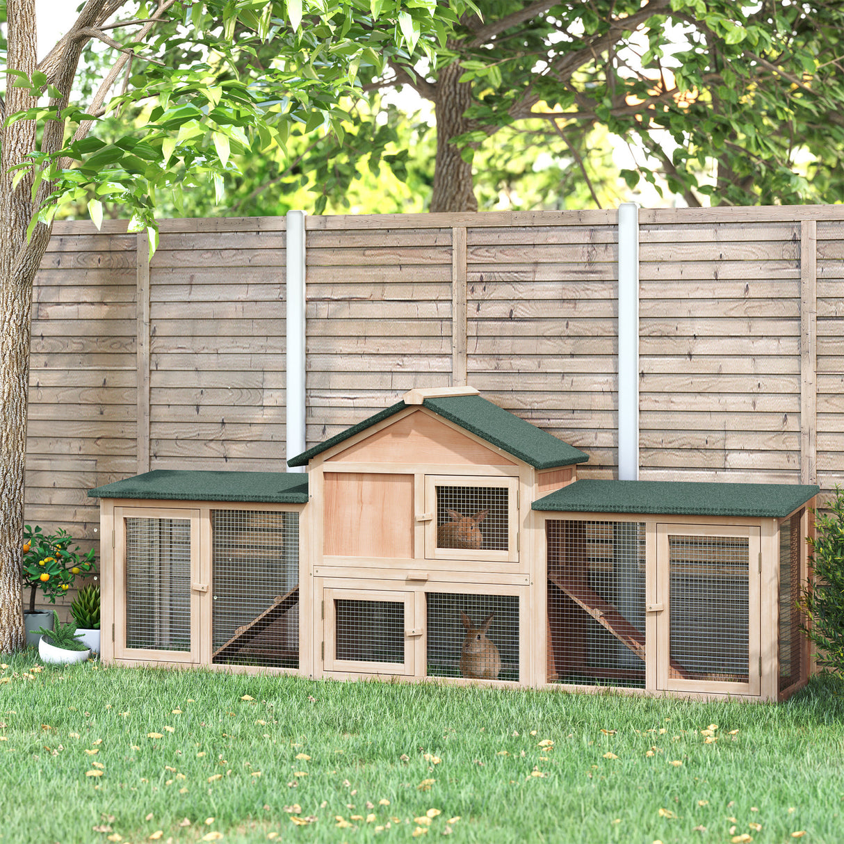 easycomfort easycomfort conigliera da giardino con corsa e rampe tetto impermeabile legno 210x45.5x84.5cm