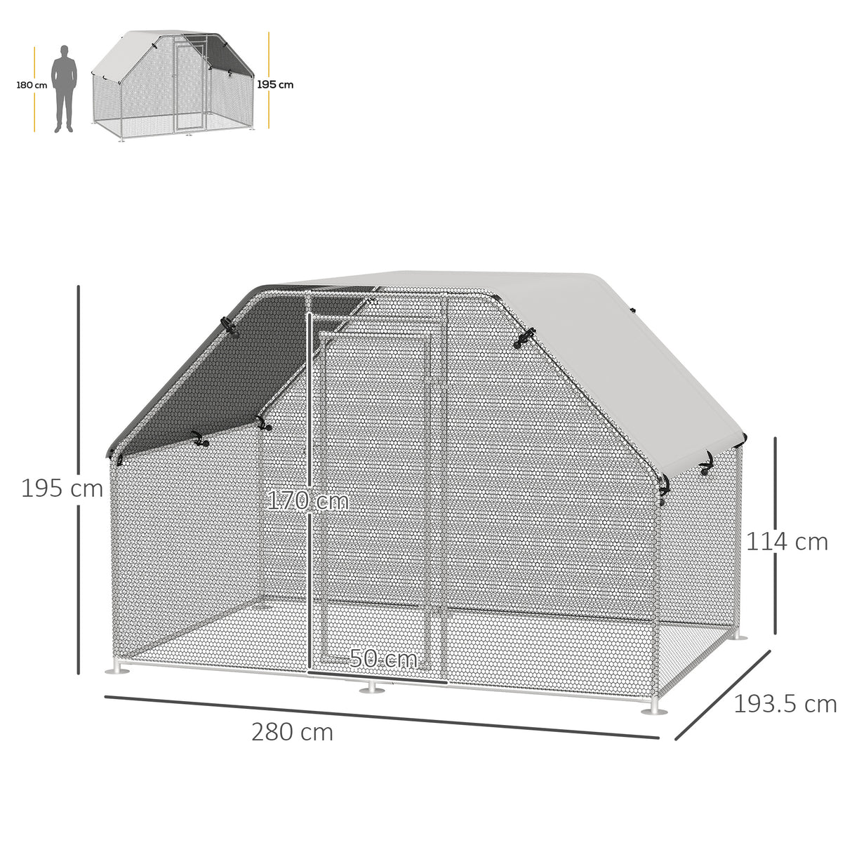 easycomfort easycomfort recinto per galline in metallo galvanizzato e tessuto oxford con porta con blocco 280x193 5x195 cm