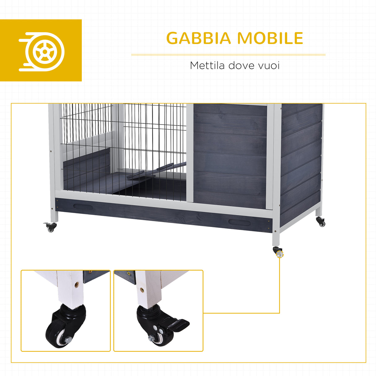 easycomfort easycomfort gabbia per conigli e porcellini d india 4 ruote casetta e rampa legno