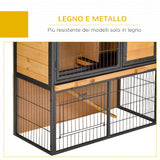 easycomfort gabbia per conigli con rampa e area aperta conigliera in legno e metallo su 2 livelli giallo chiaro 89.5x45x81cm