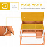 easycomfort conigliera da esterno e interno in legno con casetta e area aperta recintata 125.5x100x49cm arancione
