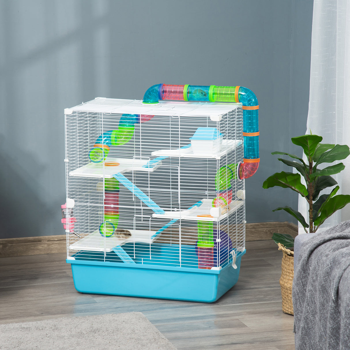 easycomfort gabbia per criceti a 5 livelli con tubi casetta serbatoio dell acqua e ruota 59x36x69cm