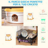 easycomfort easycomfort gabbia per criceti con casetta tunnel e ruota base con 4 rotelle 60x35x38 5cm nero e marrone