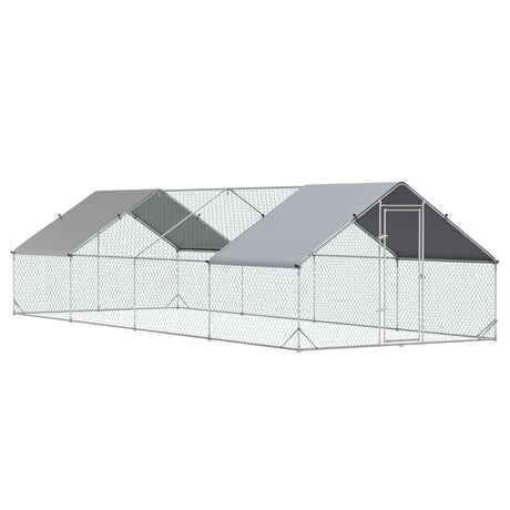 easycomfort pollaio da giardino con telaio zincato copertura impermeabile e rete esagonale 3x8x2m argento
