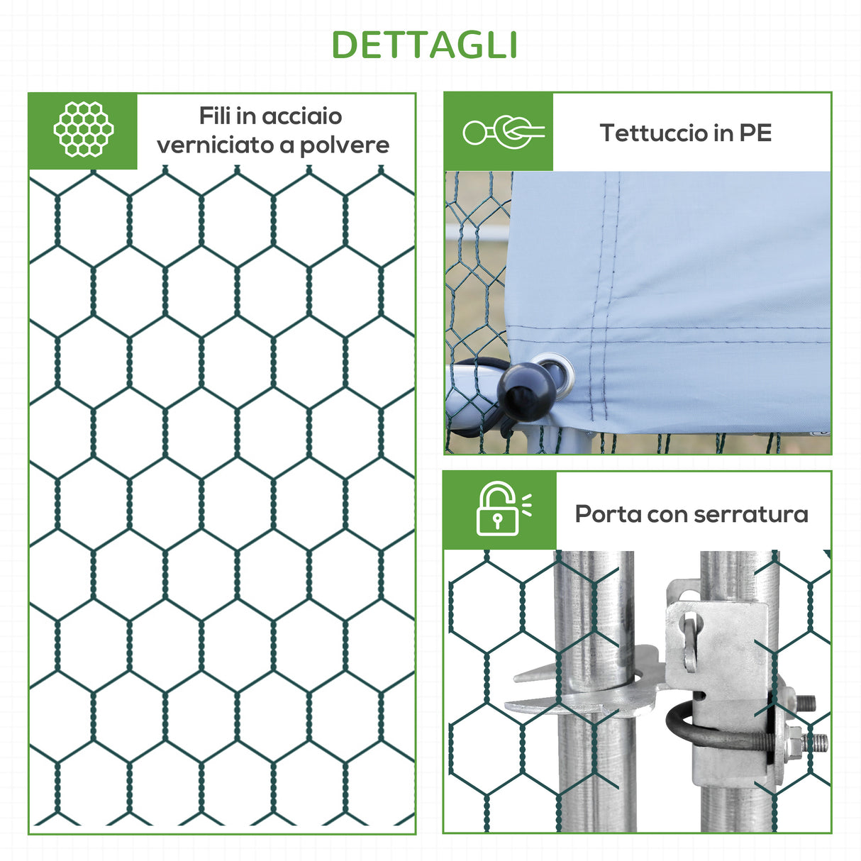 easycomfort pollaio da giardino con telaio zincato copertura impermeabile e rete esagonale 3x2x2m argento