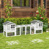 easycomfort easycomfort conigliera in legno da esterno con 2 casette e area aperta recintata con porte e rampe 259x64x92 cm grigia