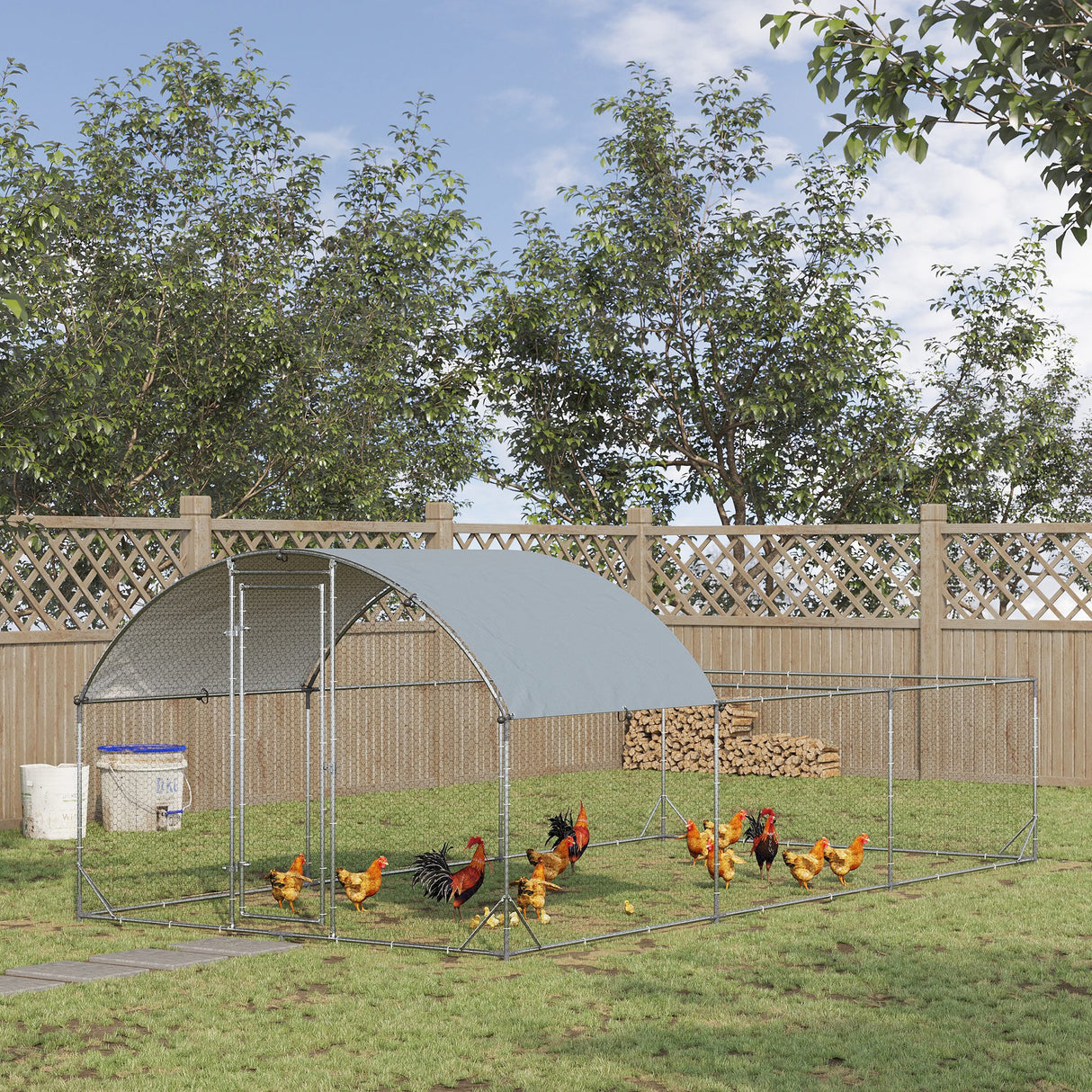 easycomfort recinto per galline da esterno in acciaio con telo di copertura in pe anti uv 570x280cm