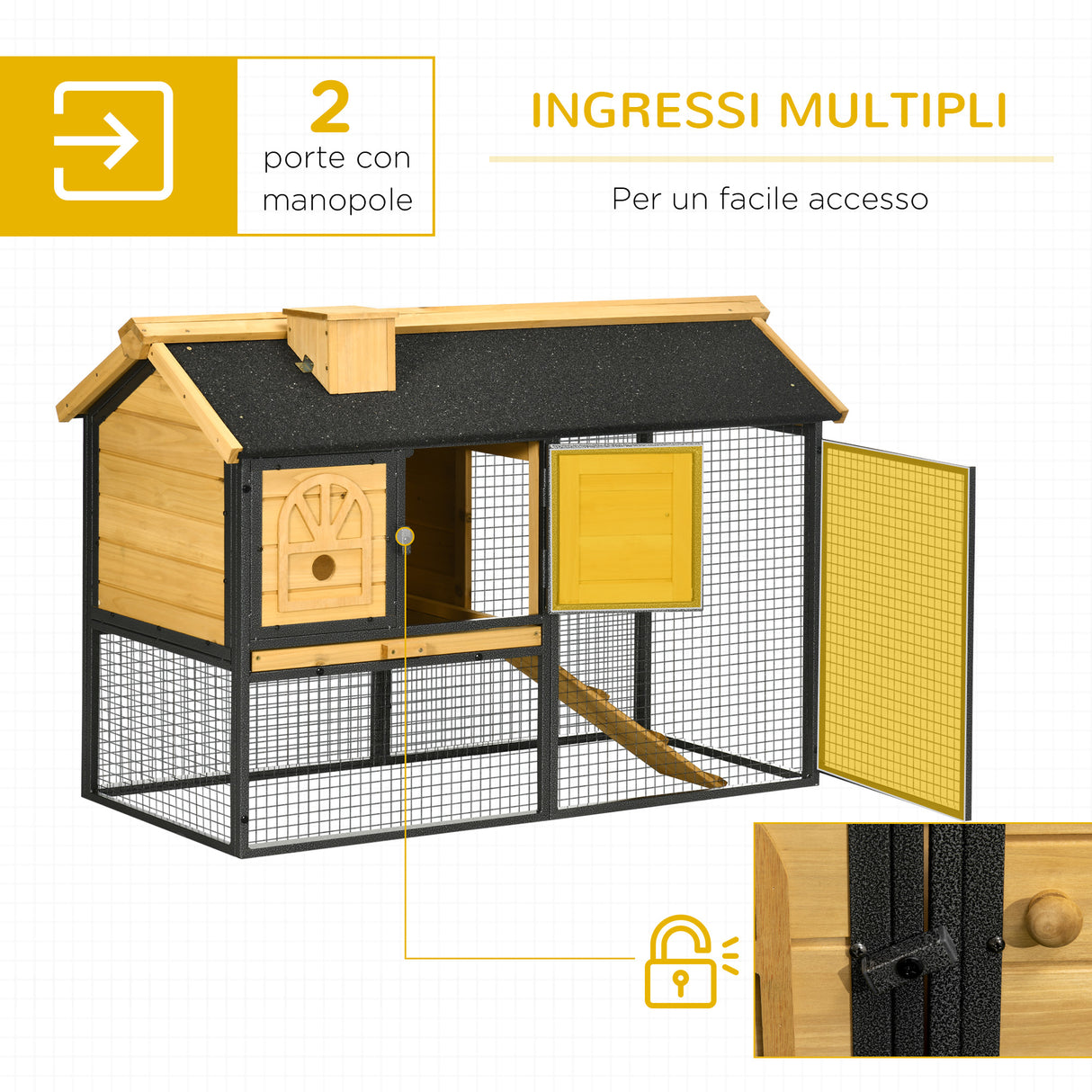 easycomfort conigliera da esterno a 2 livelli in legno di abete e acciaio con vassoio rimovibile 120x55.5x80 cm