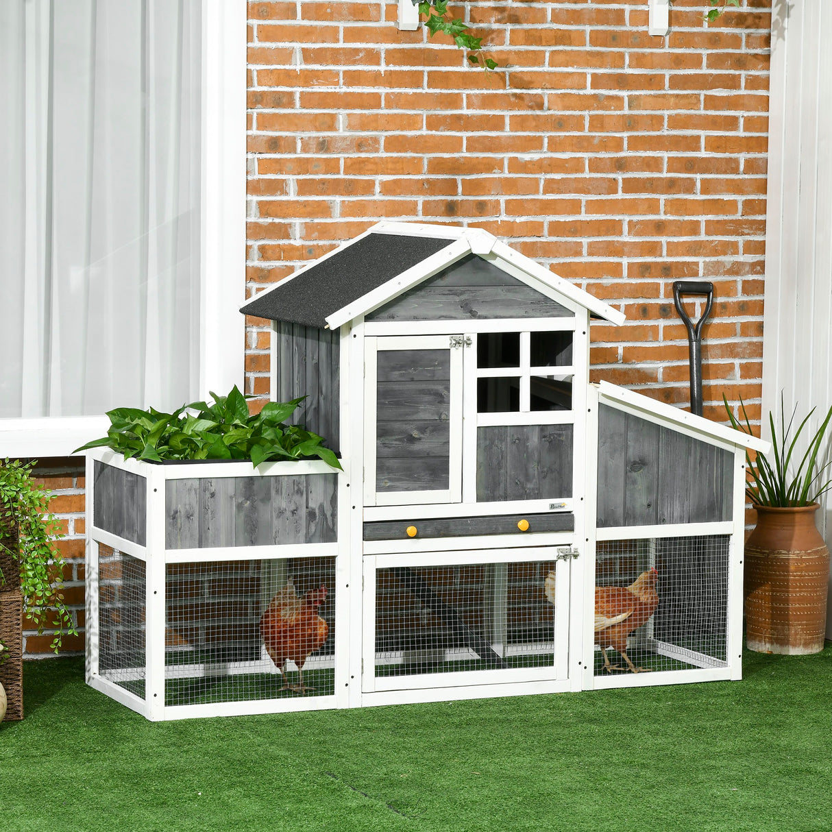 easycomfort pollaio prefabbricato in legno con area aperta casetta e nido 161.5x62.5x115cm grigio