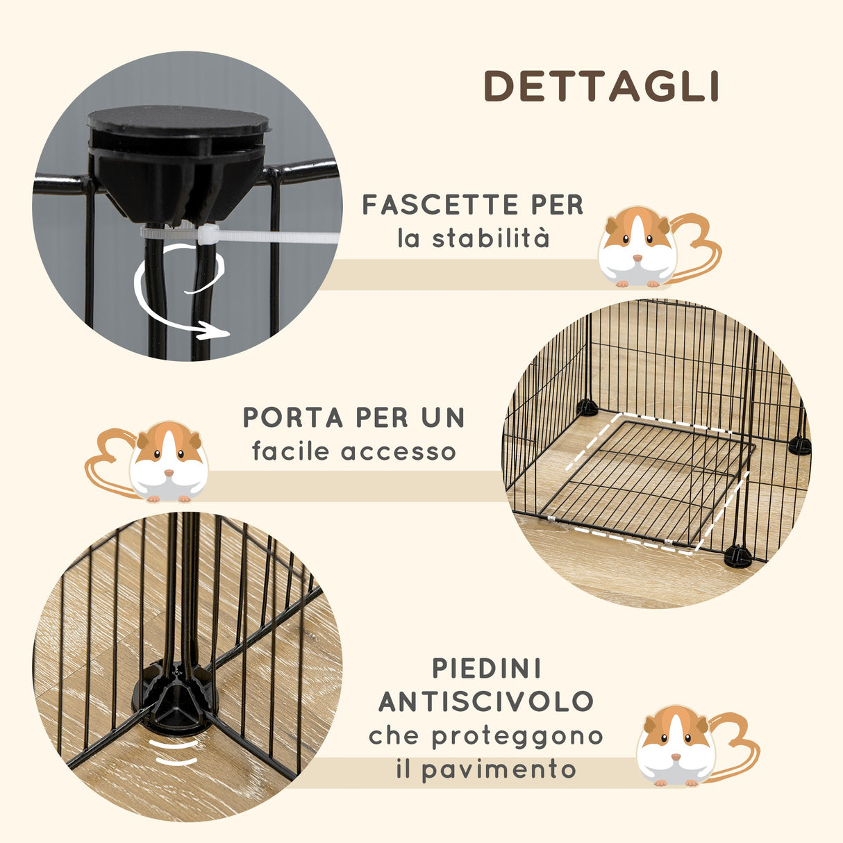 easycomfort gabbia per porcellini d india recinto per piccoli animali 18 pz con porta 175x70x45cm nero