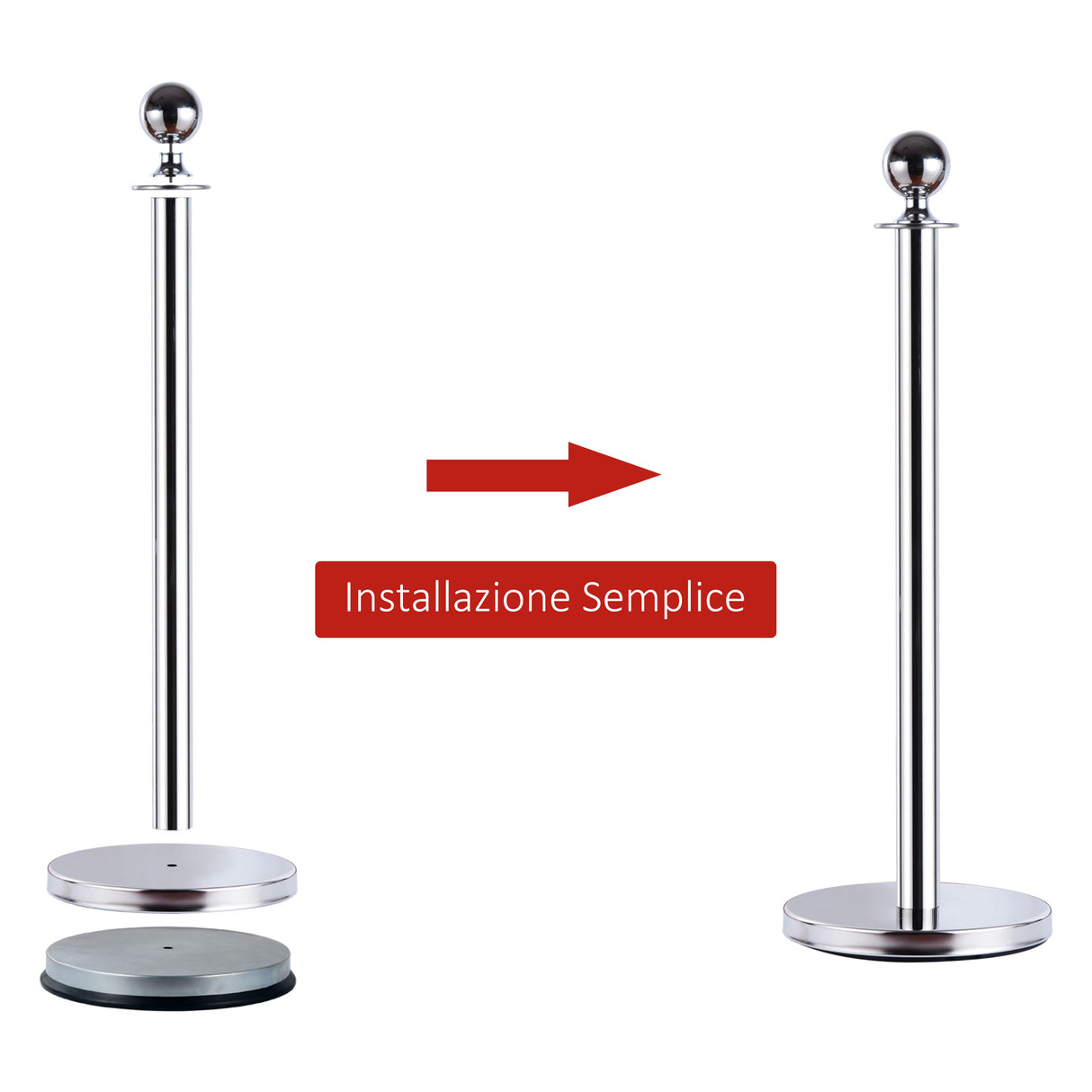 easycomfort colonnine separacode paletti di delimitazione con corde rosso in acciaio inox 32 x 95cm