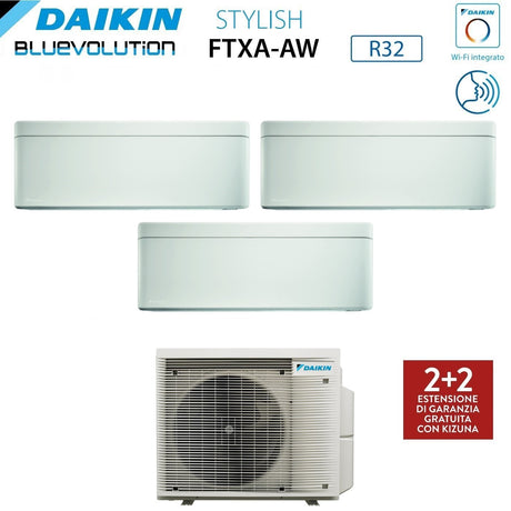 Daikin Bluevolution Trial Split Inverter Air Conditioner STYLISH WHITE 5+5+12 series with 3MXM52N R-32 Integrated Wi-Fi 5000+5000+12000 White Color - Italian Warranty