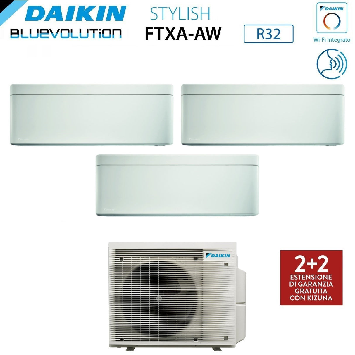 Climatizzatore Condizionatore Daikin Bluevolution Trial Split Inverter serie STYLISH WHITE 12+12+12 con 3MXM68N R-32 Wi-Fi Integrato 12000+12000+12000 Colore Bianco - Garanzia Italiana