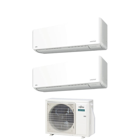 fujitsu condizionatore fujitsu dual split inverter serie km 7000 7000 con aoeg14kbca2 r 32 wi fi optional
