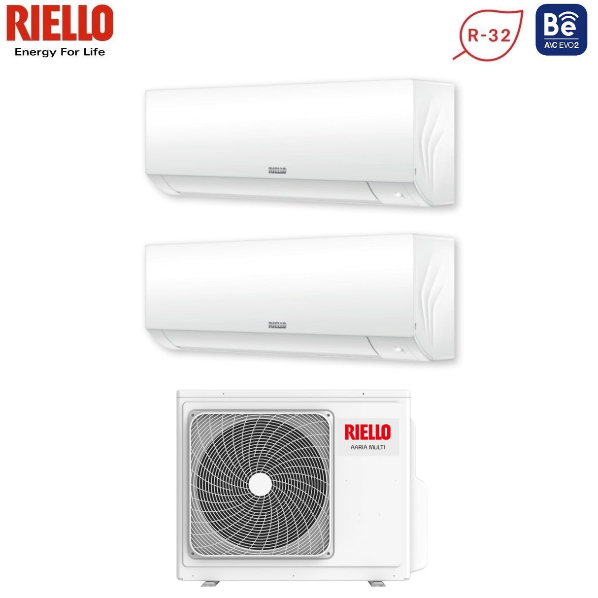 Riello Dual Split Inverter-Klimaanlage AARIA PLUS I 9+9-Serie mit AARIA MULTI 250 PI R-32 integriertem Wi-Fi 9000+9000