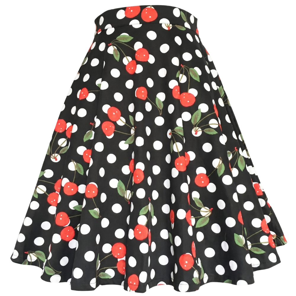 Vintage Black Polka Dots Cherry Skirt