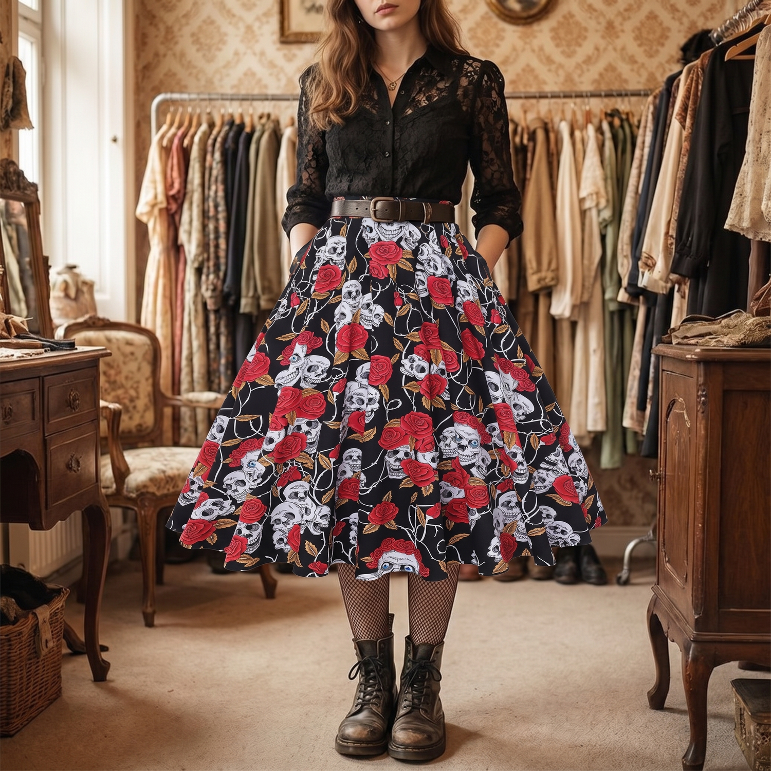 Halloween Printed Flared Skirt 