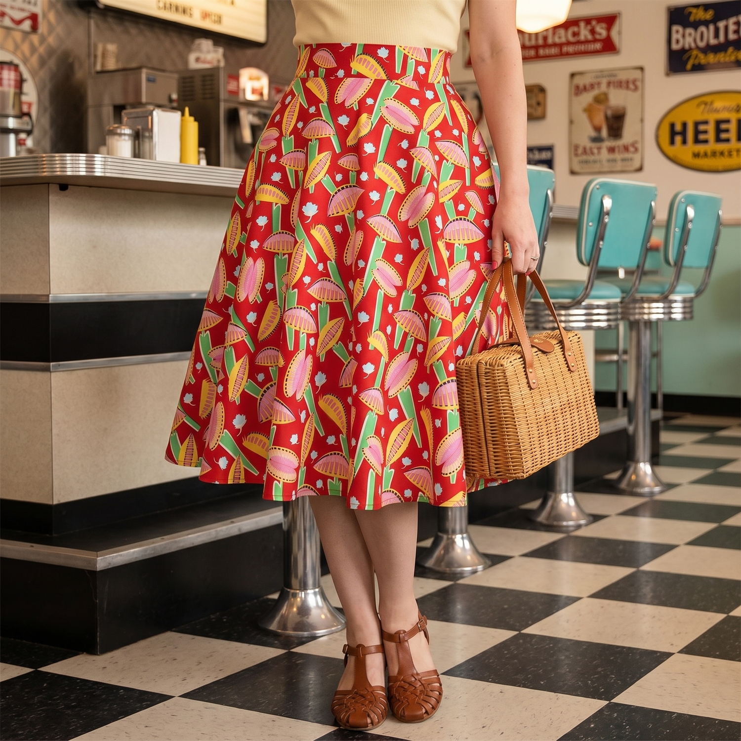 Vintage Pin Up Red Pattern Skirt