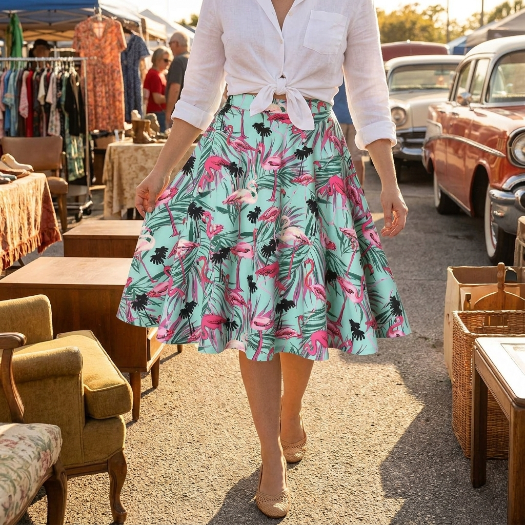 Vintage Green Flamingo Skirt 