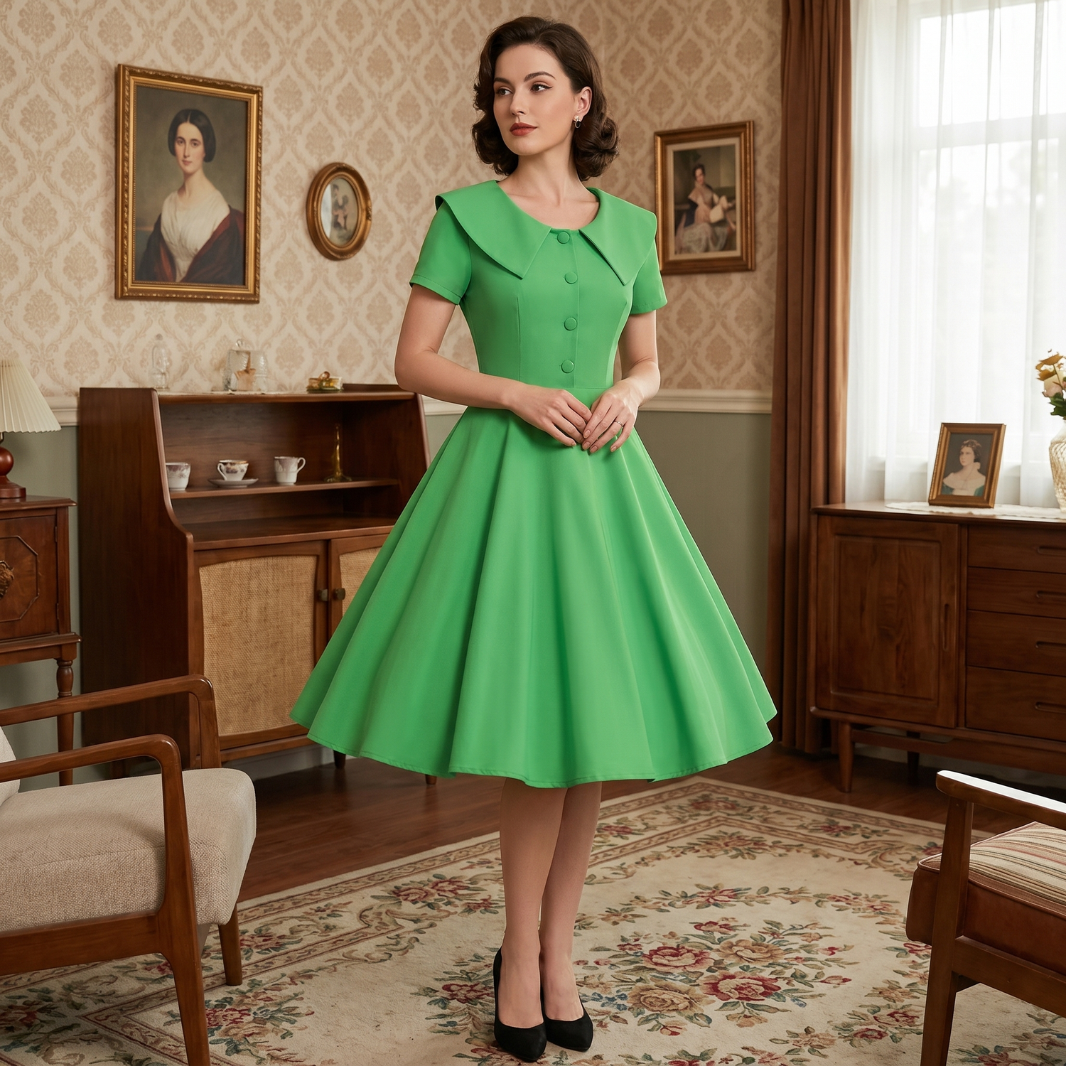 Vintage Green Necklace Dress