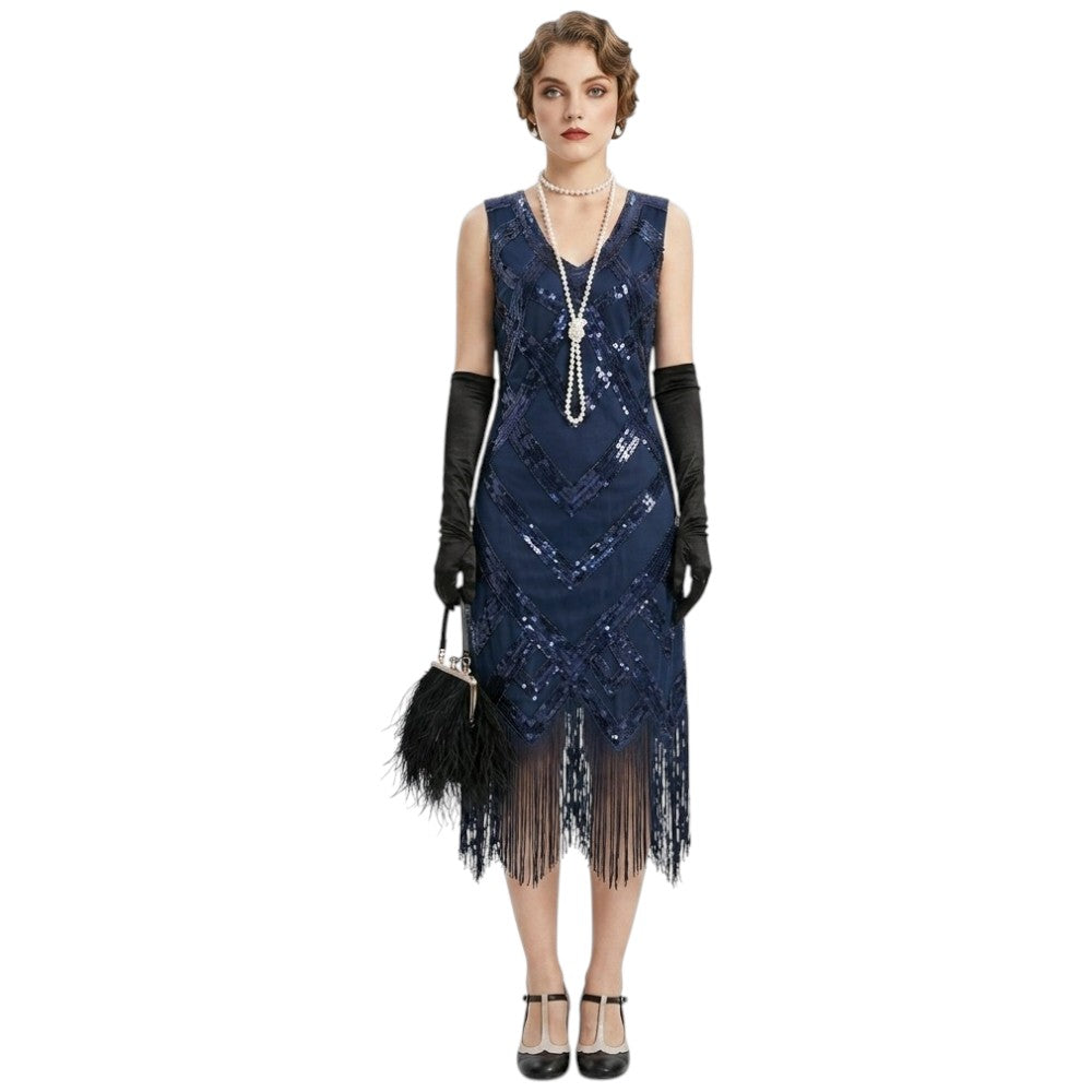 Vintage 20s Chic Navy Dress