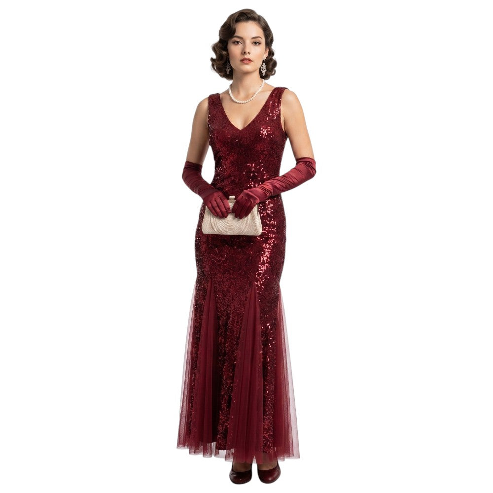Gatsby Wedding Dress - Burgundy 