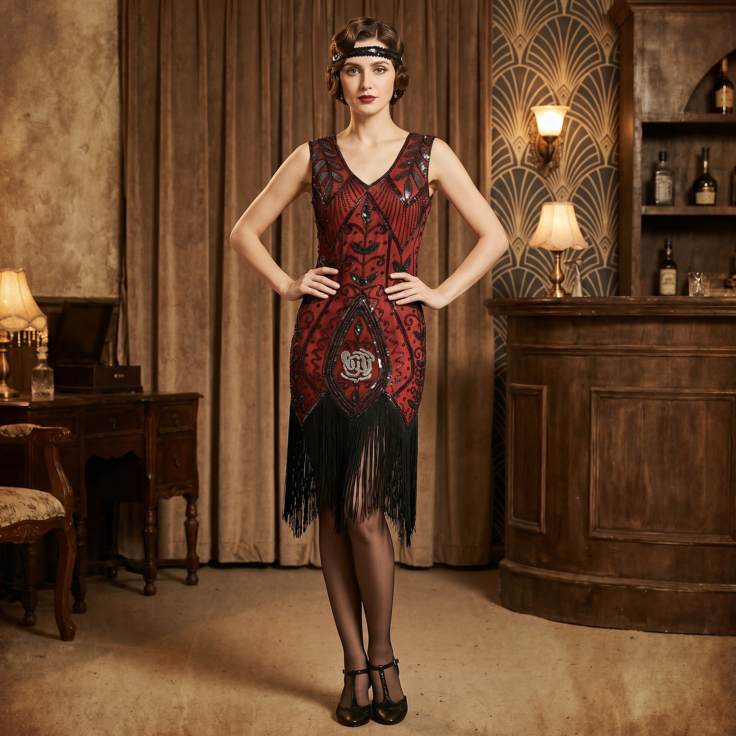 Red Feather Gatsby Dress