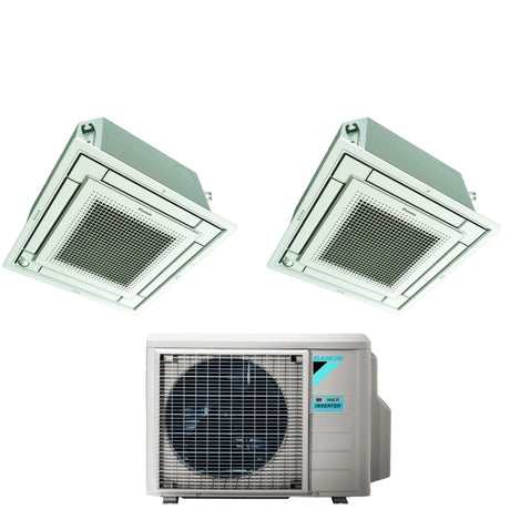 climatizzatore condizionatore daikin bluevolution inverter dual split a cassetta ffa a 12_12 con 2mxm50m9 r 32 wi fi optional con comando a filo e griglia bianca 12000_12000 garanzia italiana