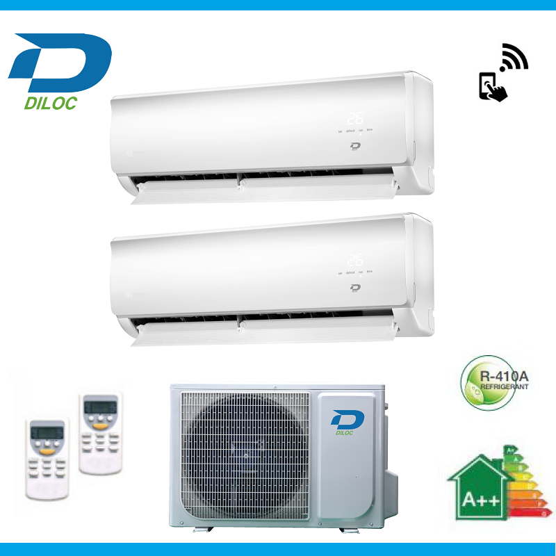 climatizzatore condizionatore diloc dual split inverter serie wall 9_12 con wall out200 classe a__ 9000_12000 wi fi incluso