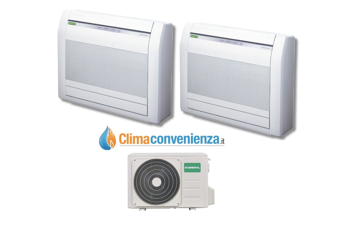 climatizzatore condizionatore dual split inverter pavimento fujitsu general serie lvca 9000_12000 con aohg18lac2 9_12 copia