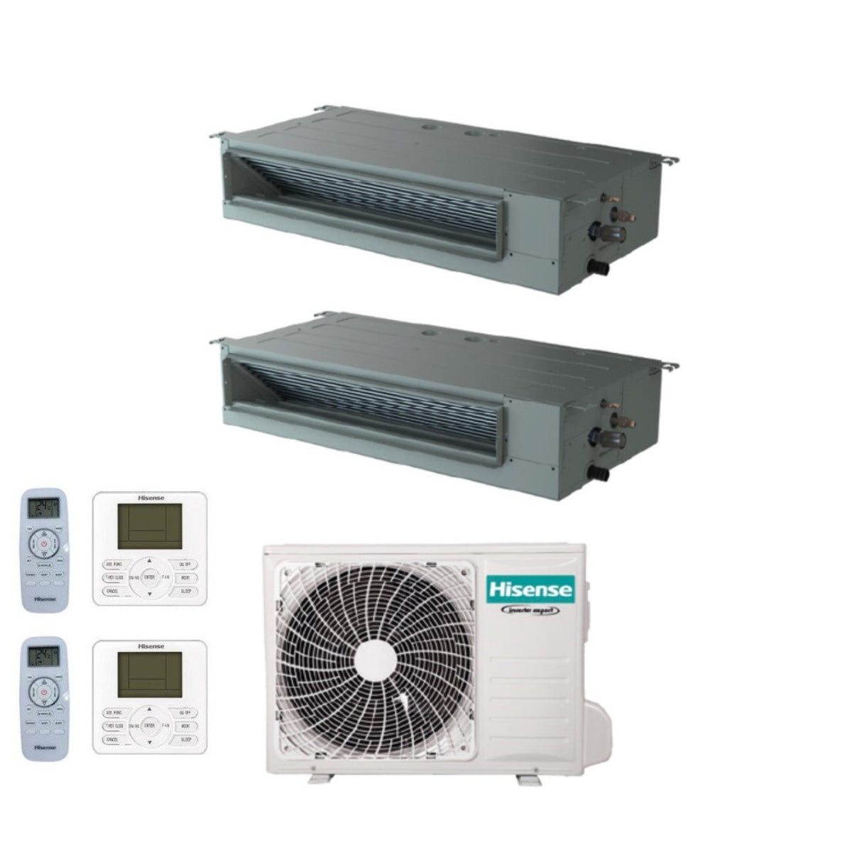 climatizzatore condizionatore hisense dual split canalizzabile 9_12 con 2amw50u4rxa r 32 9000_12000 con telecomando di serie e cablato