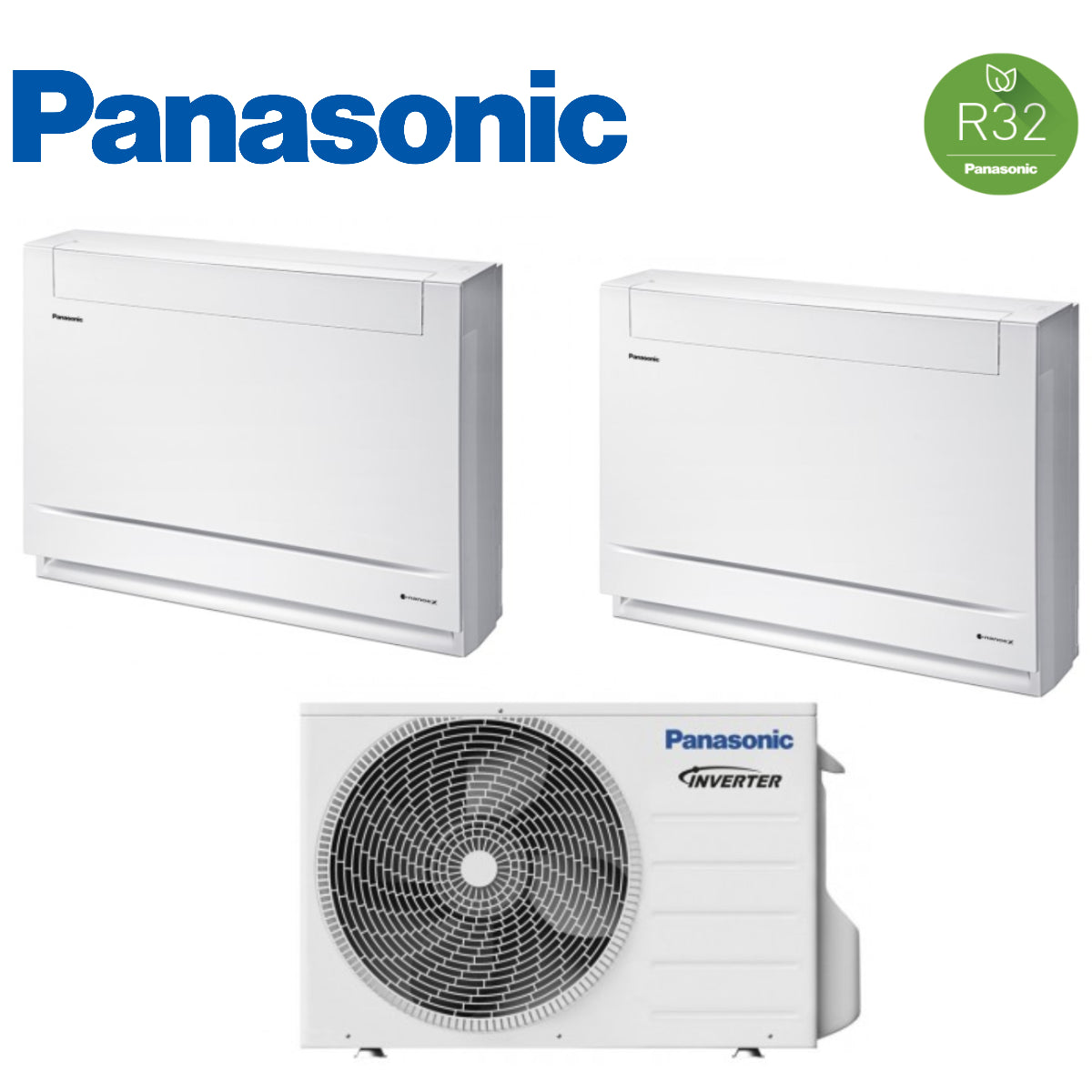 climatizzatore condizionatore panasonic dual split console da pavimento inverter 9_9 btu con cu 2z50tbe gas r 32 9000_9000 wi fi optional