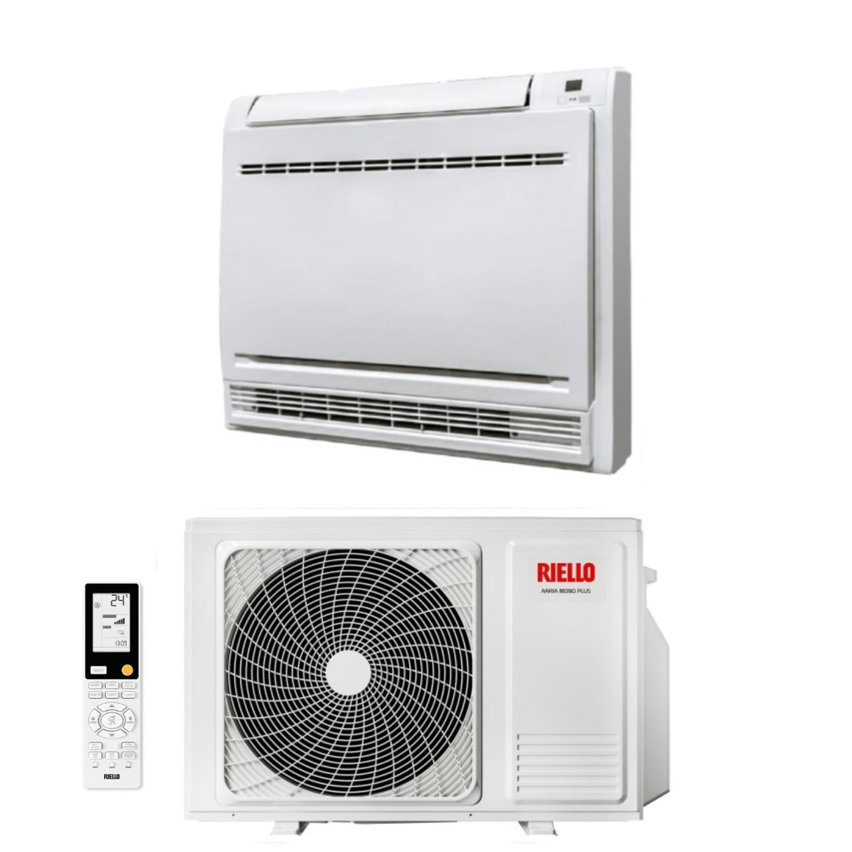 climatizzatore condizionatore riello inverter console a pavimento 9000 btu amc 25 plus r 32 wi fi integrato