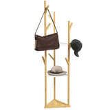 easycomfort easycomfort albero appendiabiti da terra in bambu con 9 ganci e 3 ripiani legno naturale e bianco