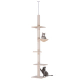easycomfort easycomfort albero tiragraffi multilivello a soffitto con amaca e altezza regolabile 40x34x230 260cm beige