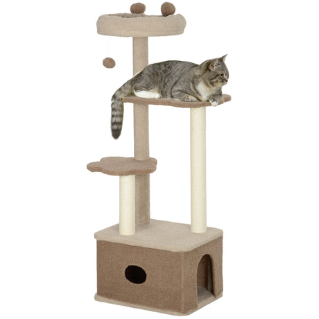 easycomfort easycomfort albero tiragraffi per gatti con lettino casetta e piattaforme in legno e cashmere 48x40x133 cm marrone