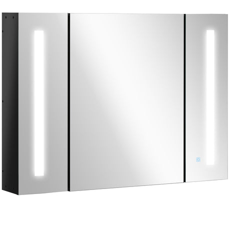 easycomfort easycomfort armadietto con specchio da bagno a parete in mdf con 3 armadietti 3 ripiani e luce led 90x15x65 cm nero