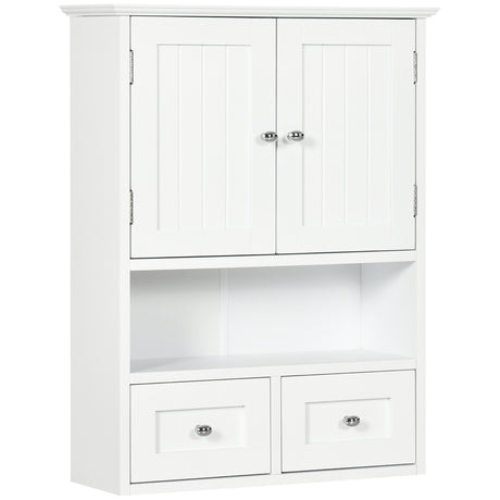 easycomfort easycomfort armadietto pensile bagno a 2 ante con ripiano aperto e 2 cassetti in legno bianco