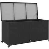 easycomfort easycomfort baule da giardino in rattan pe con ruote e maniglia laterale 121x57x67cm nero