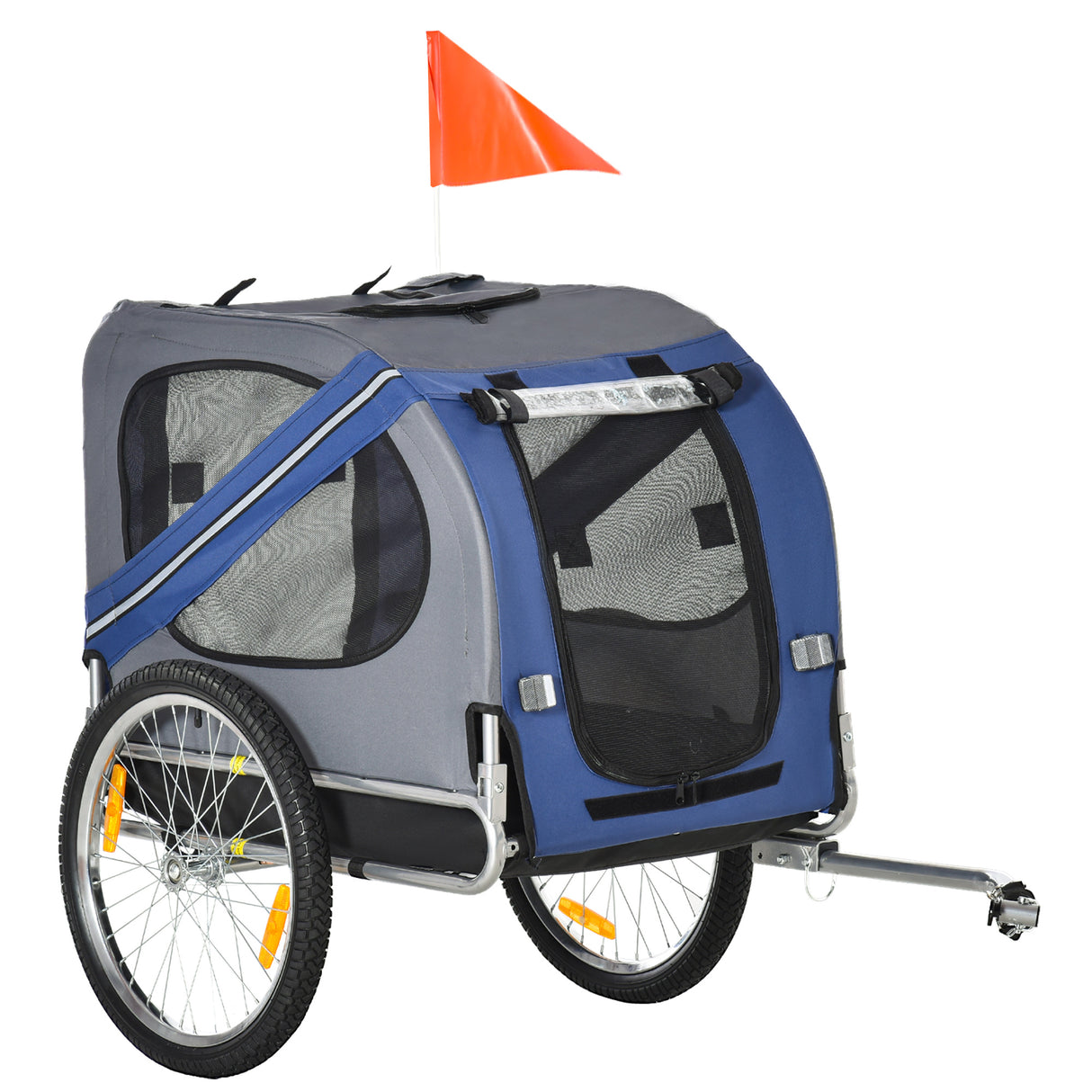 easycomfort easycomfort carrello per cani con reti protettive bandierine e catarifrangenti 130x73x94 cm blu e grigio
