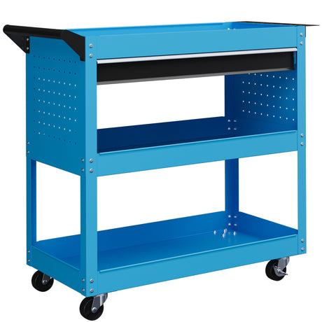 easycomfort easycomfort carrello porta attrezzi con manico laterale cassetto e 3 ripiani in acciaio 82x35x76 cm blu