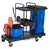 easycomfort easycomfort carrello pulizie professionale a 3 ripiani con sacco per immondizia ganci per scopa secchio lavapavimenti con strizzatore per mocio e 5 ruote per hotel e albergo 111x63 3x103 cm nero ean 8055776915616