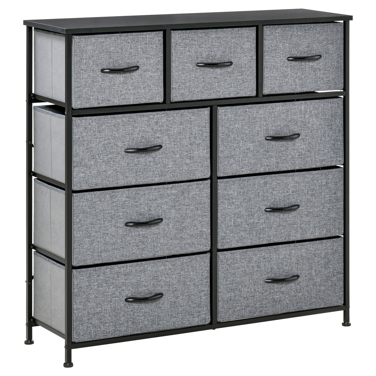easycomfort easycomfort cassettiera con 9 cassetti in tessuto pieghevoli e struttura in acciaio e legno 100x30x100cm nero e grigio