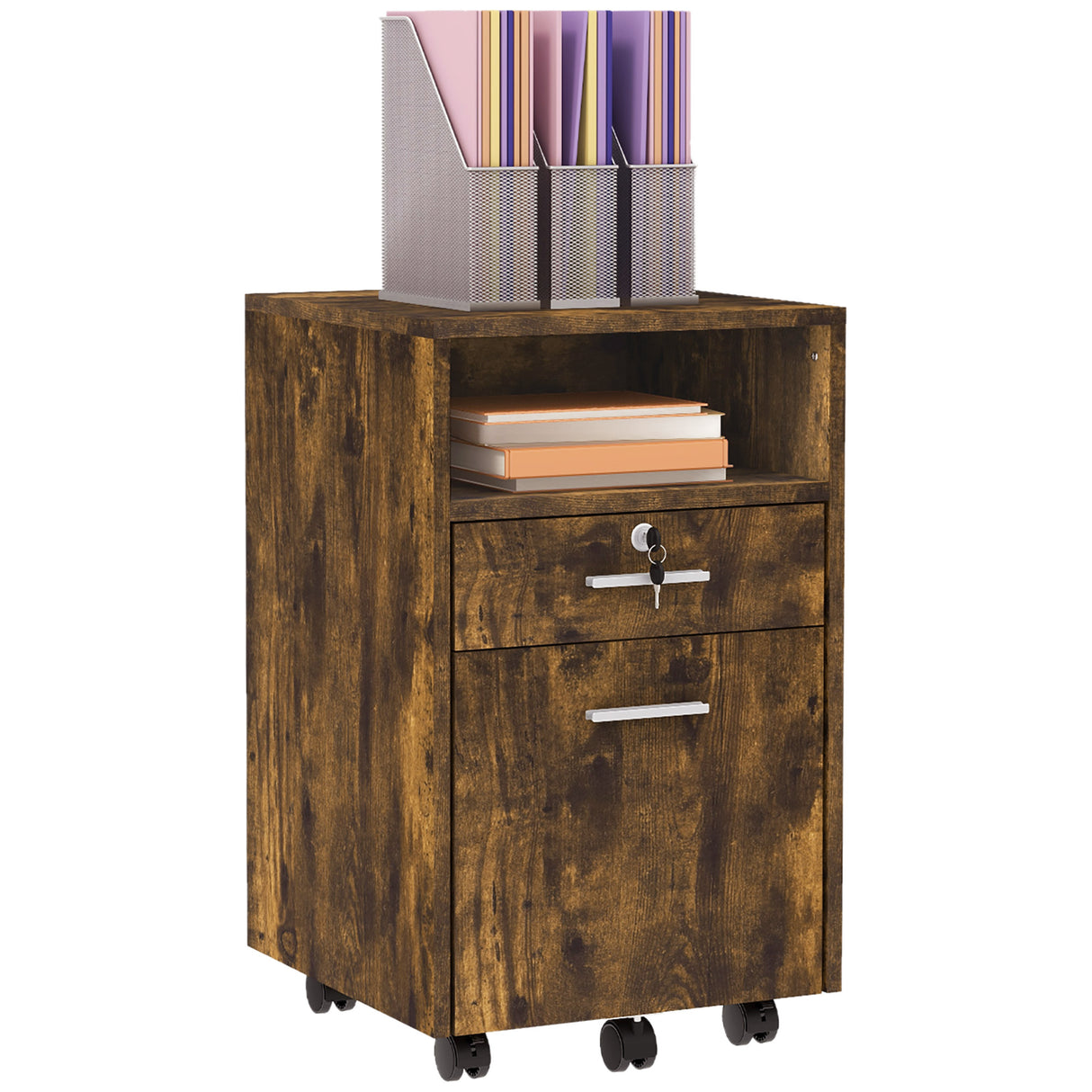 easycomfort easycomfort cassettiera da ufficio portadocumenti in legno con 2 cassetti e ripiano aperto 39x40x65 cm marrone