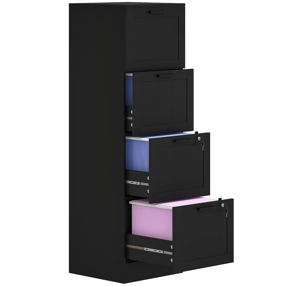 easycomfort easycomfort cassettiera portadocumenti a 4 cassetti con binario regolabile e 2 serrature in legno 40x40x131 cm nero