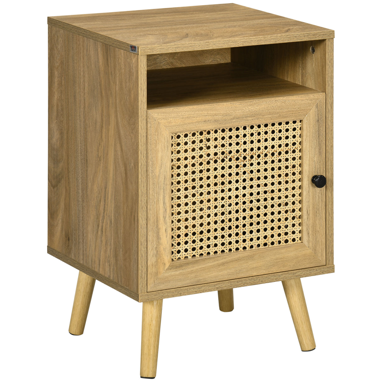 easycomfort easycomfort comodino per camera da letto stile boho con armadietto e ripiano aperto in legno e rattan 39x35x60 cm