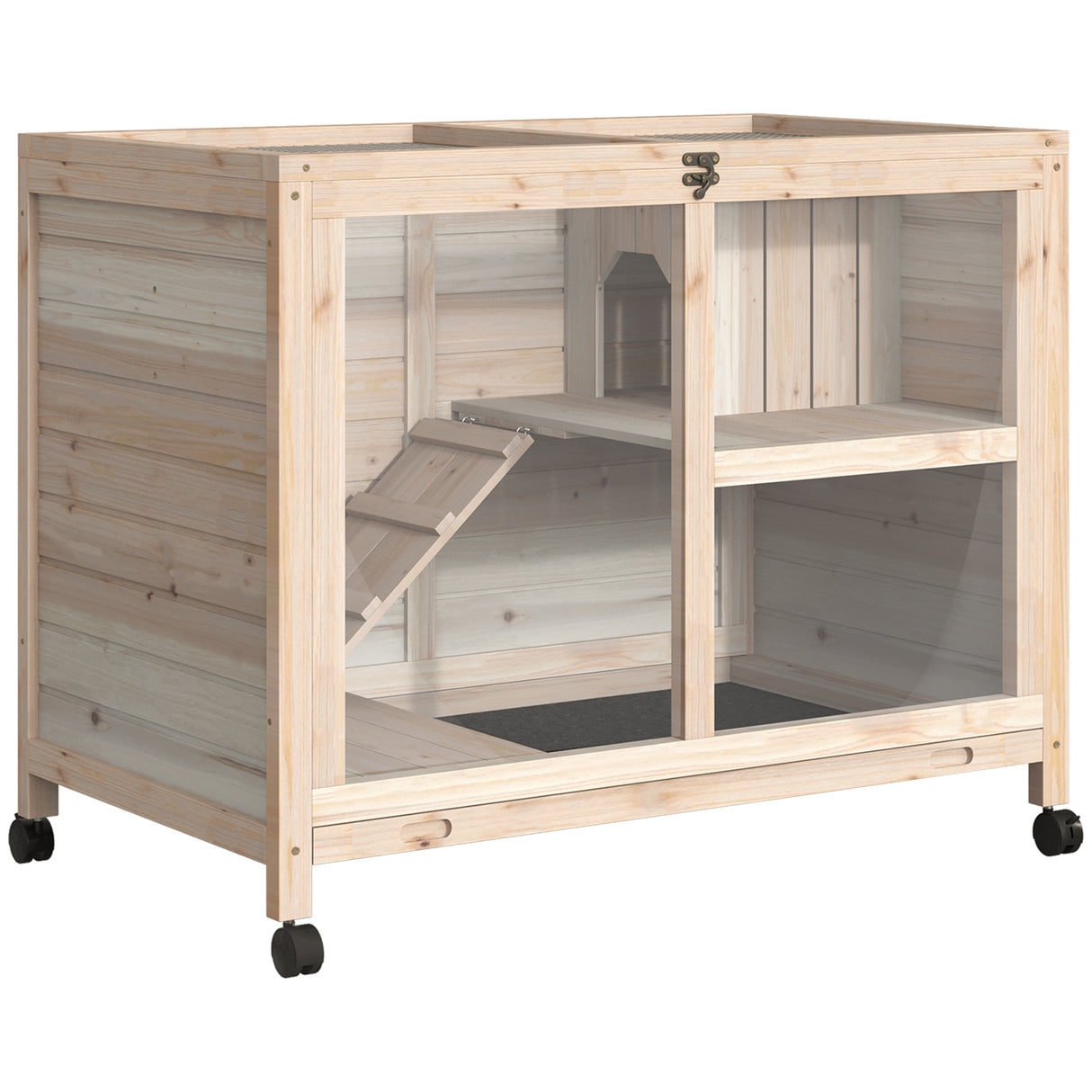 easycomfort easycomfort conigliera in legno a 2 piani con casetta rampa e vassoio estraibile 91 5x53 3x73cm